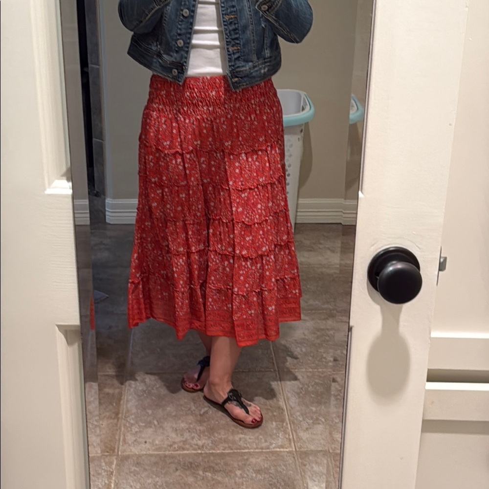 Max Studio Red Tiered Midi Skirt Casual